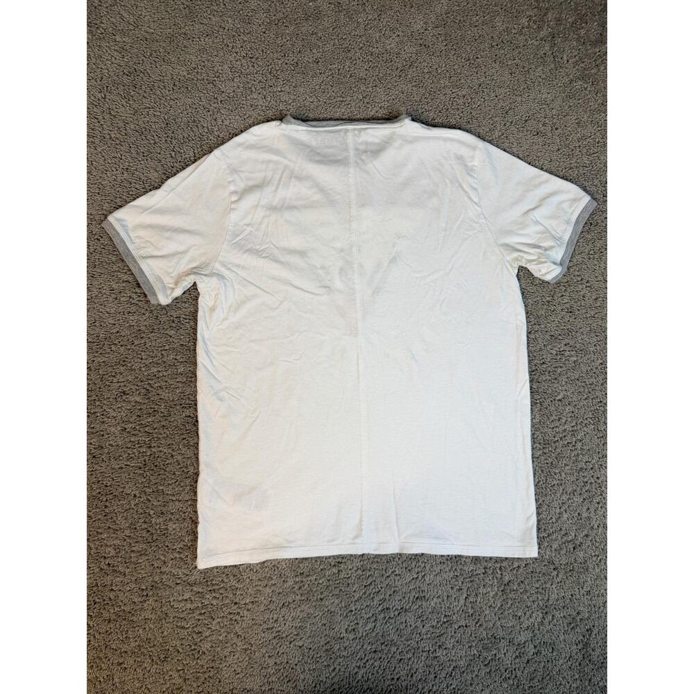 GUESS Shirt Mens S White Ringer Triangle Logo Crew Neck Cotton Modal Slim Fit - Picture 5 of 10